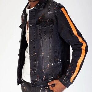 Stylish Black and Orange Men's Denim Jacket